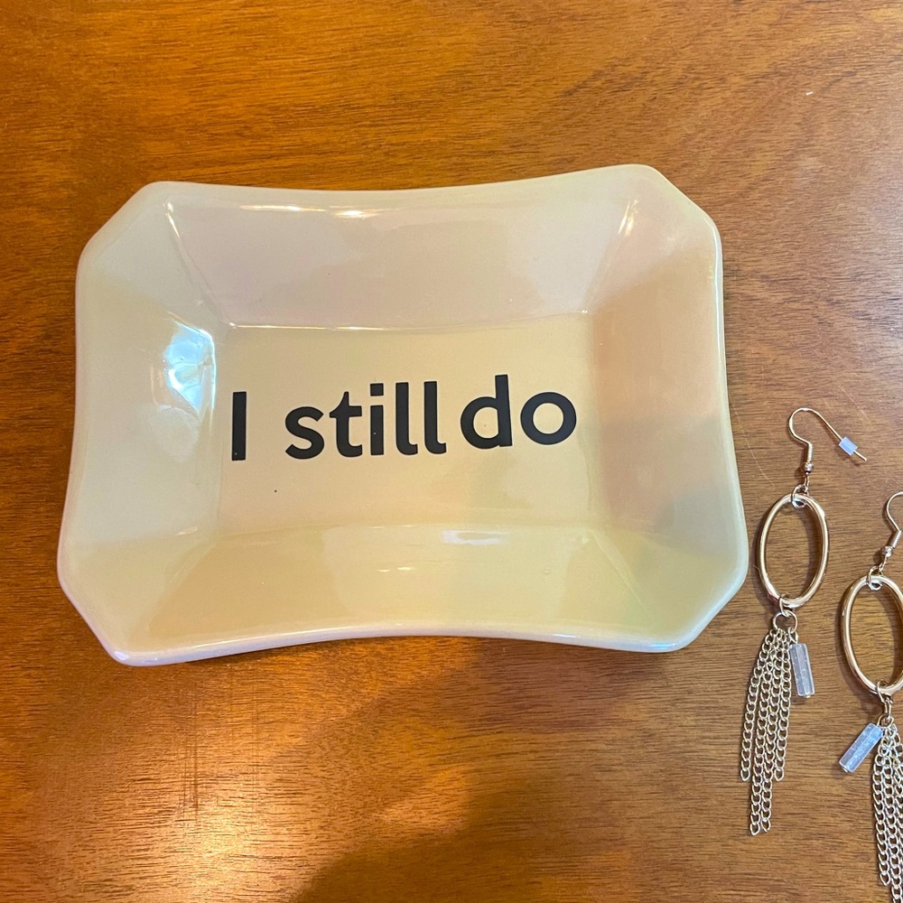 I still Do! dish jewelry container holder ceramic tan brown wedding gift fun